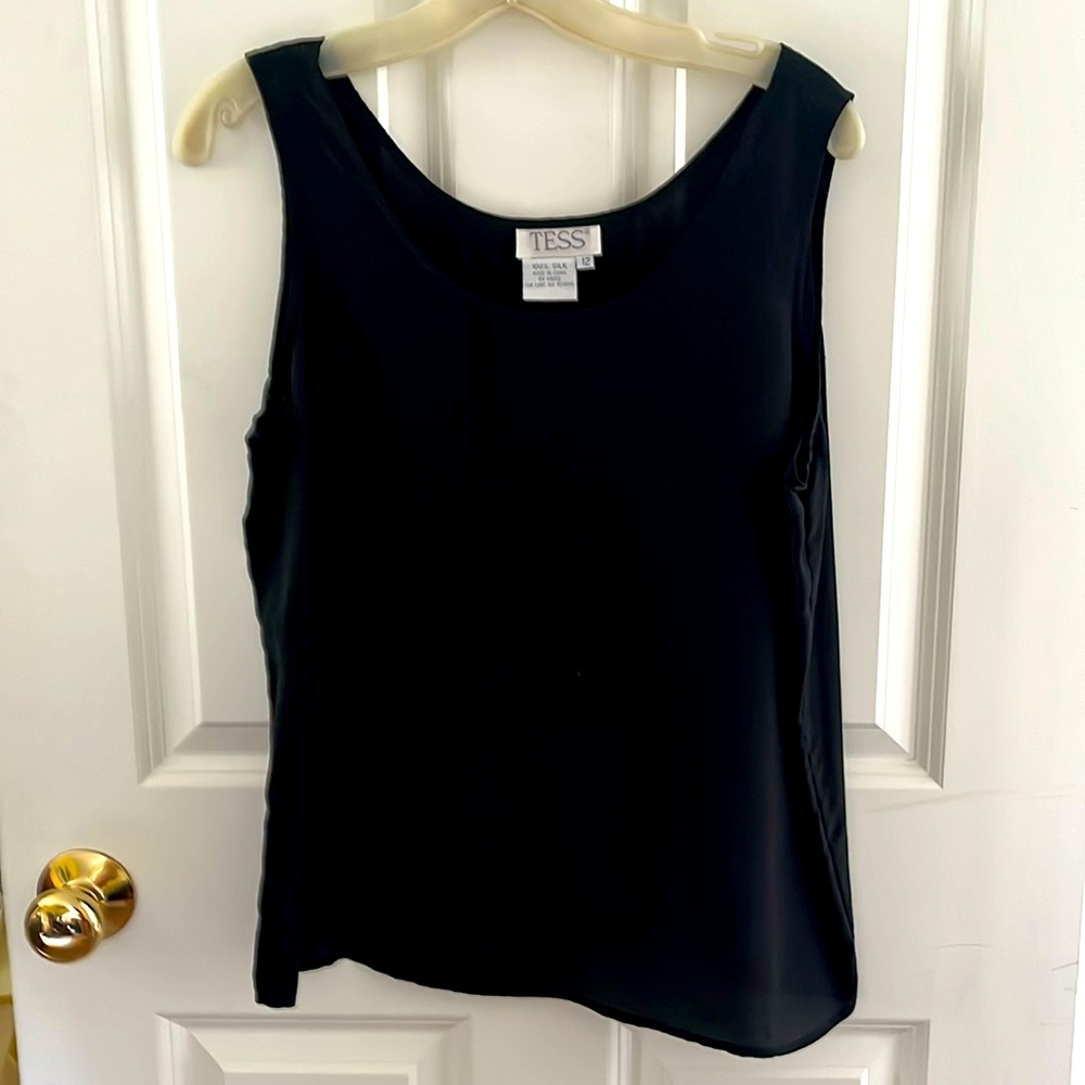 Women’s Silk Black Tank Top. Tess. Size 12